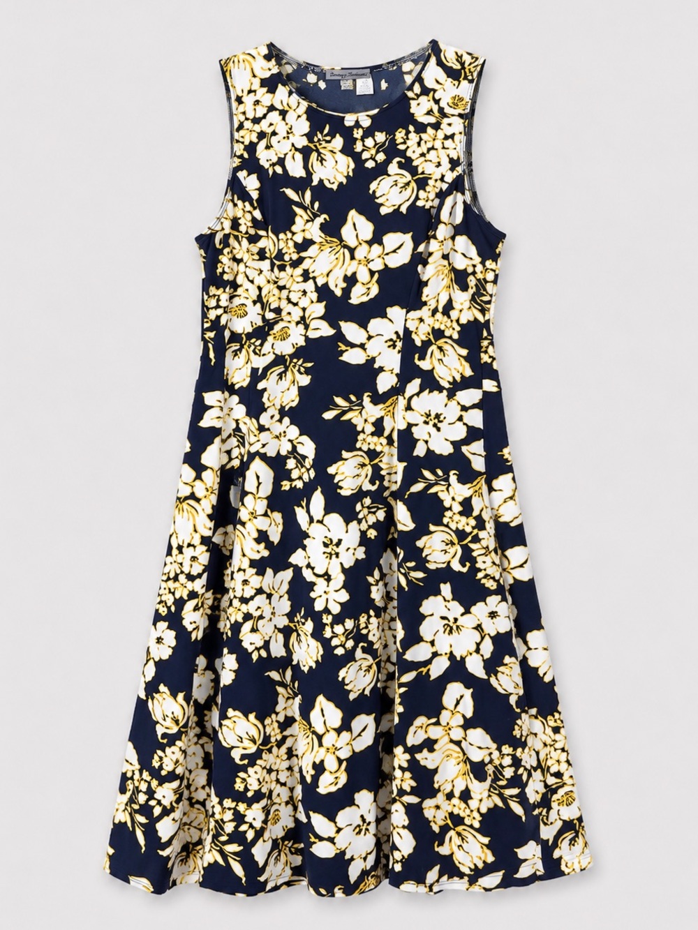 Danny & Nicole Navy Blue Floral Maxi Dress with White and Gold Print